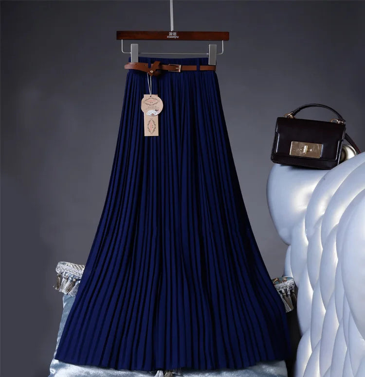 2021 High Quality Women Summer Skirt High Waist Vintage Women Pleated Skirt Saias Femme Boho White Long Chiffon Skirt Streetwear