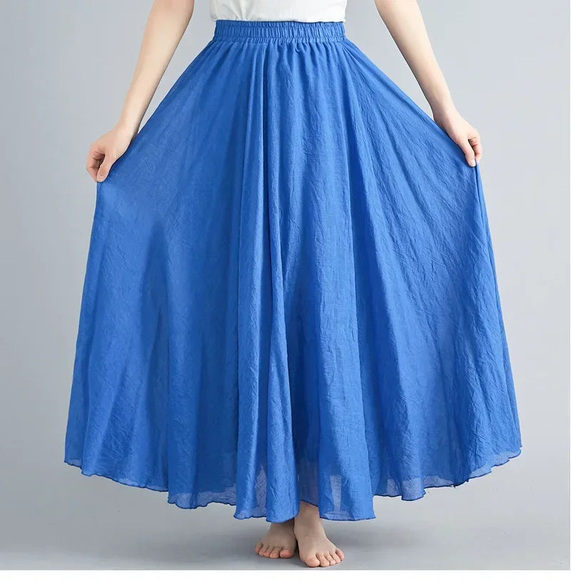 Fashion Cotton Linen Clothes Women Skirts Maxi Y2k Elegant Beach Saia Ropa Mujer Casual Vestido Boho Long Skirt Faldas Harajuku