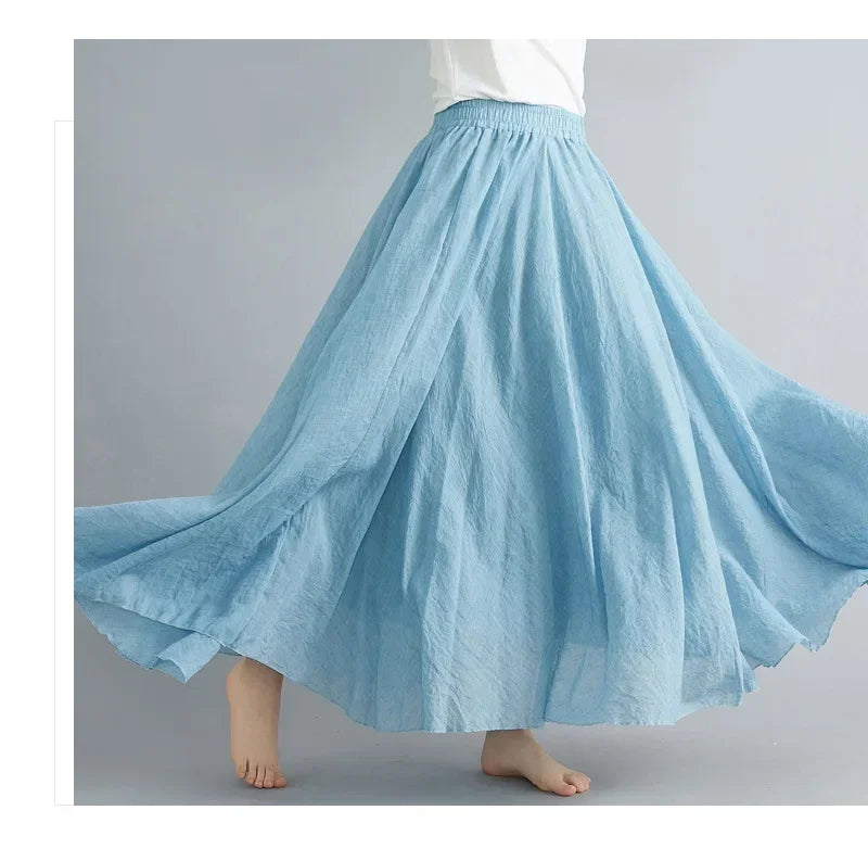 Fashion Cotton Linen Clothes Women Skirts Maxi Y2k Elegant Beach Saia Ropa Mujer Casual Vestido Boho Long Skirt Faldas Harajuku
