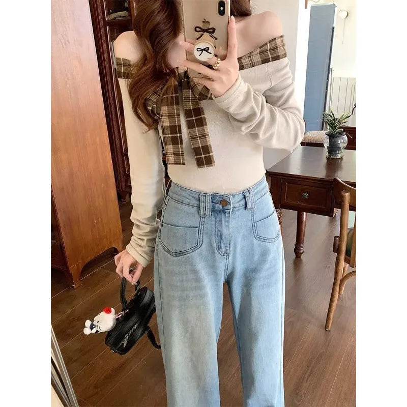 Womens High Waist Wide Leg Jeans Vintage Baggy Denim Pants With Pockets Comfortable Straight Leg Streetwear Fashion Trousers