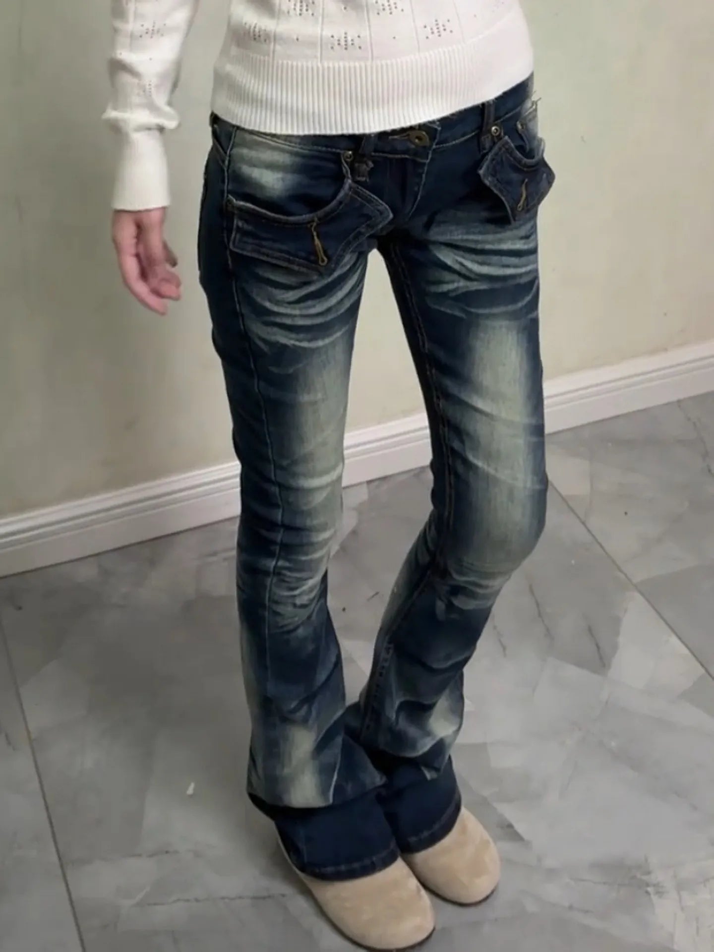 Merican Vintage Y2K Jeans for Women Sexy Slim Low-Waisted Wide Leg Denim Trousers Female Fashion Streetwear Jean Pants