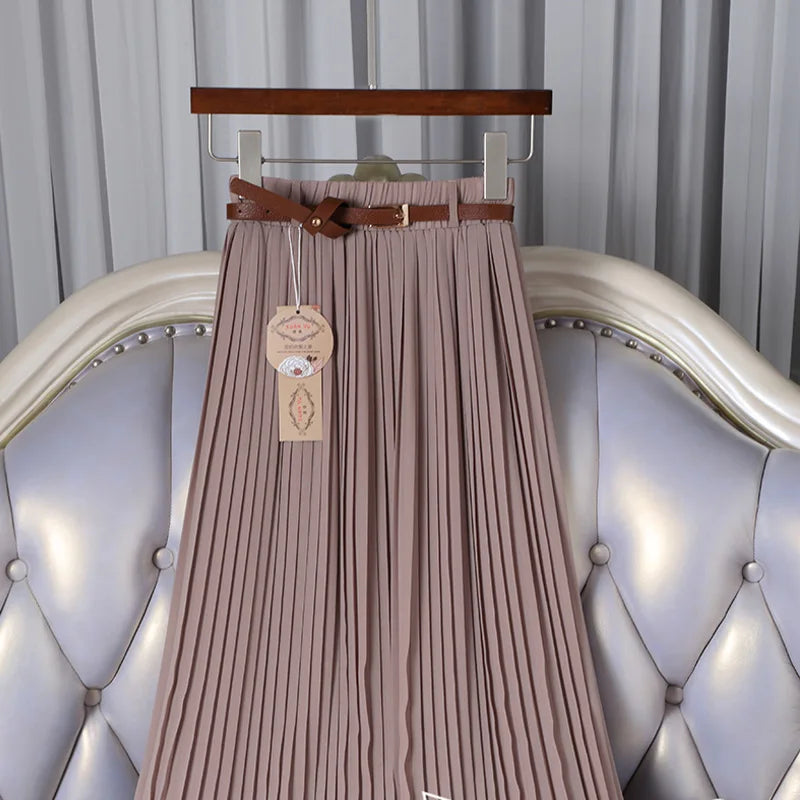 2021 High Quality Women Summer Skirt High Waist Vintage Women Pleated Skirt Saias Femme Boho White Long Chiffon Skirt Streetwear