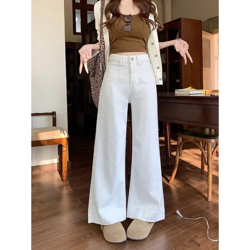 Womens High Waist Wide Leg Jeans Vintage Baggy Denim Pants With Pockets Comfortable Straight Leg Streetwear Fashion Trousers
