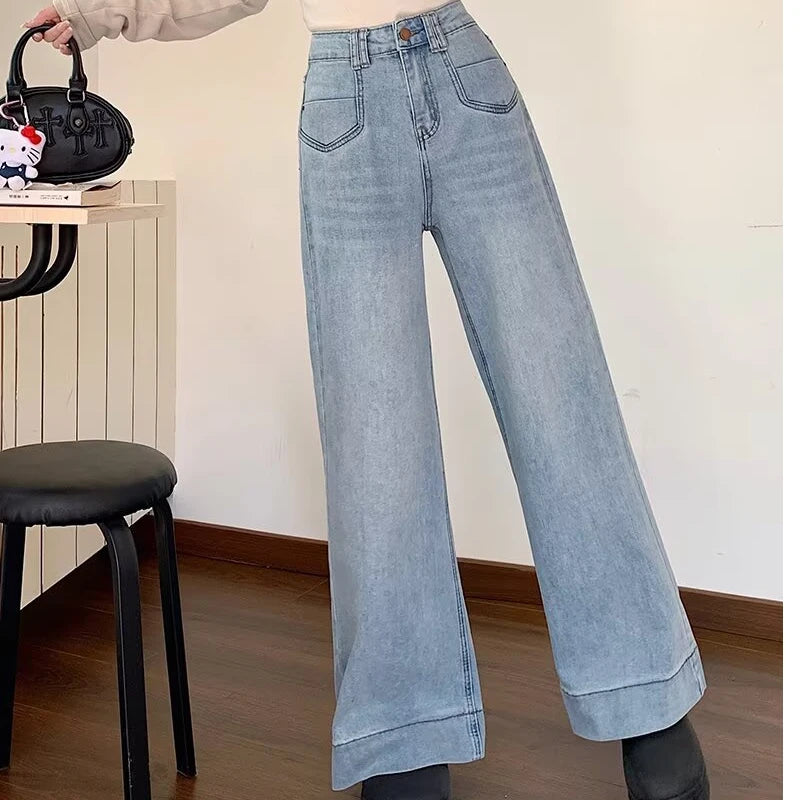 Womens High Waist Wide Leg Jeans Vintage Baggy Denim Pants With Pockets Comfortable Straight Leg Streetwear Fashion Trousers