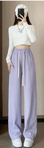 Blue Korean Fresh Drape Effect High Waist Trouser Fashion Female Summer Baggy Wide Leg Pants Street Classic Women Sweatpants Y2k