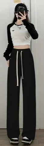 Blue Korean Fresh Drape Effect High Waist Trouser Fashion Female Summer Baggy Wide Leg Pants Street Classic Women Sweatpants Y2k