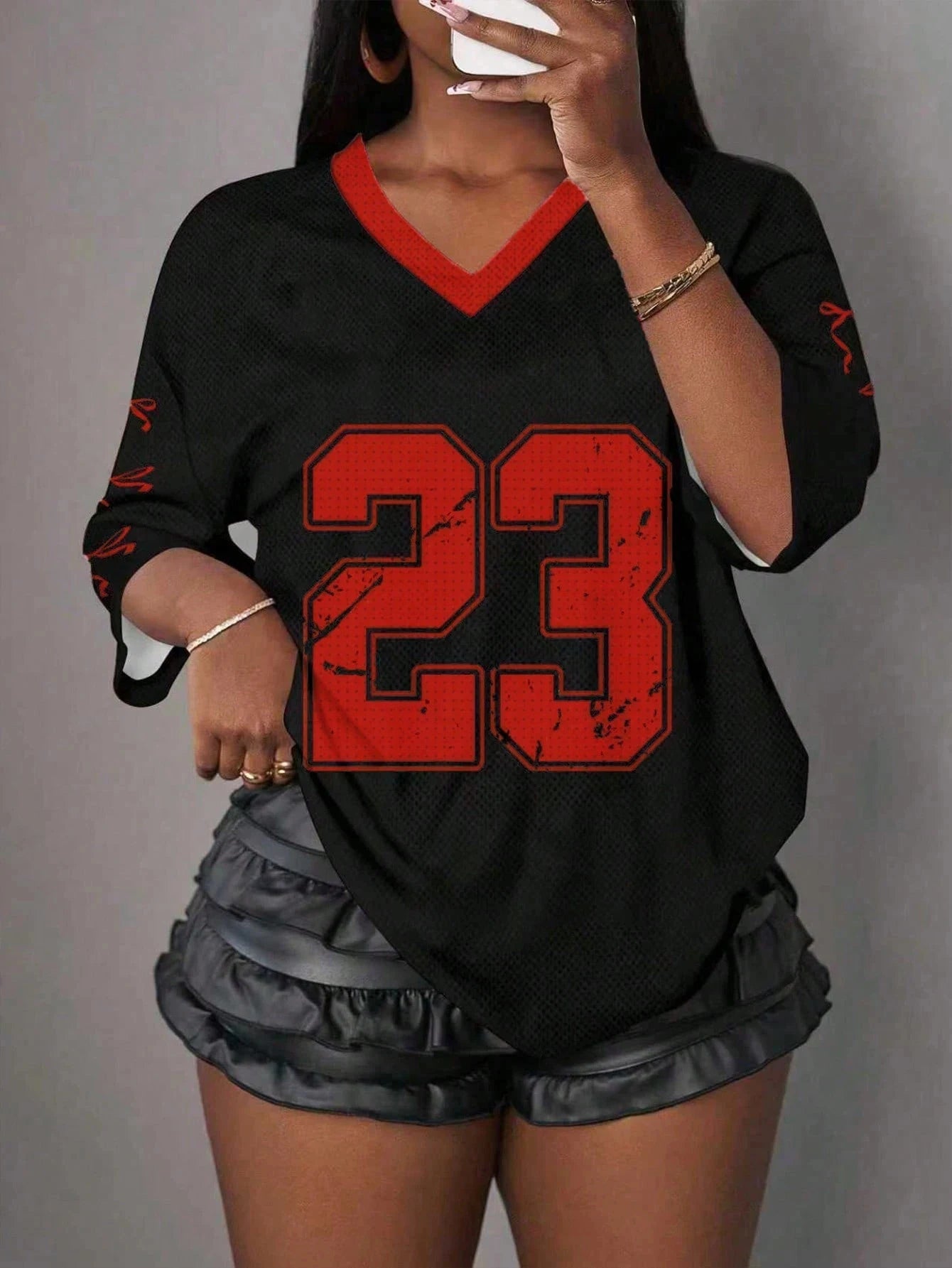  Casual Minimalist Letter NO.23 Graphic T-Shirt For Women Summer Sports Jersey Suitable For Basketball Games Y2k Ladies Clothes