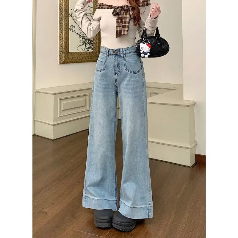 Womens High Waist Wide Leg Jeans Vintage Baggy Denim Pants With Pockets Comfortable Straight Leg Streetwear Fashion Trousers