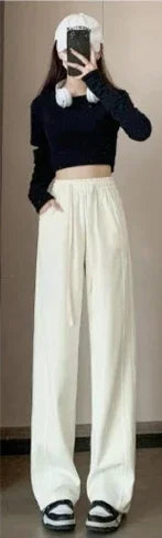 Blue Korean Fresh Drape Effect High Waist Trouser Fashion Female Summer Baggy Wide Leg Pants Street Classic Women Sweatpants Y2k