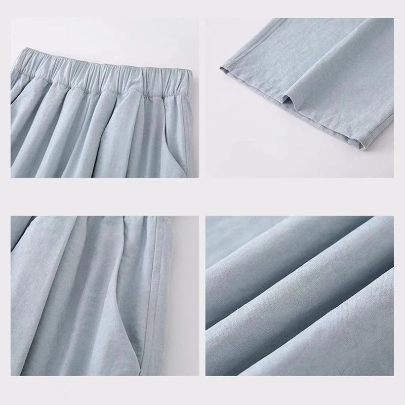 Female New Korean Baggy Wide Leg Pants Girls Solid High Waist Casual Trousers Lady Thin Comfortable Ice Silk Pants