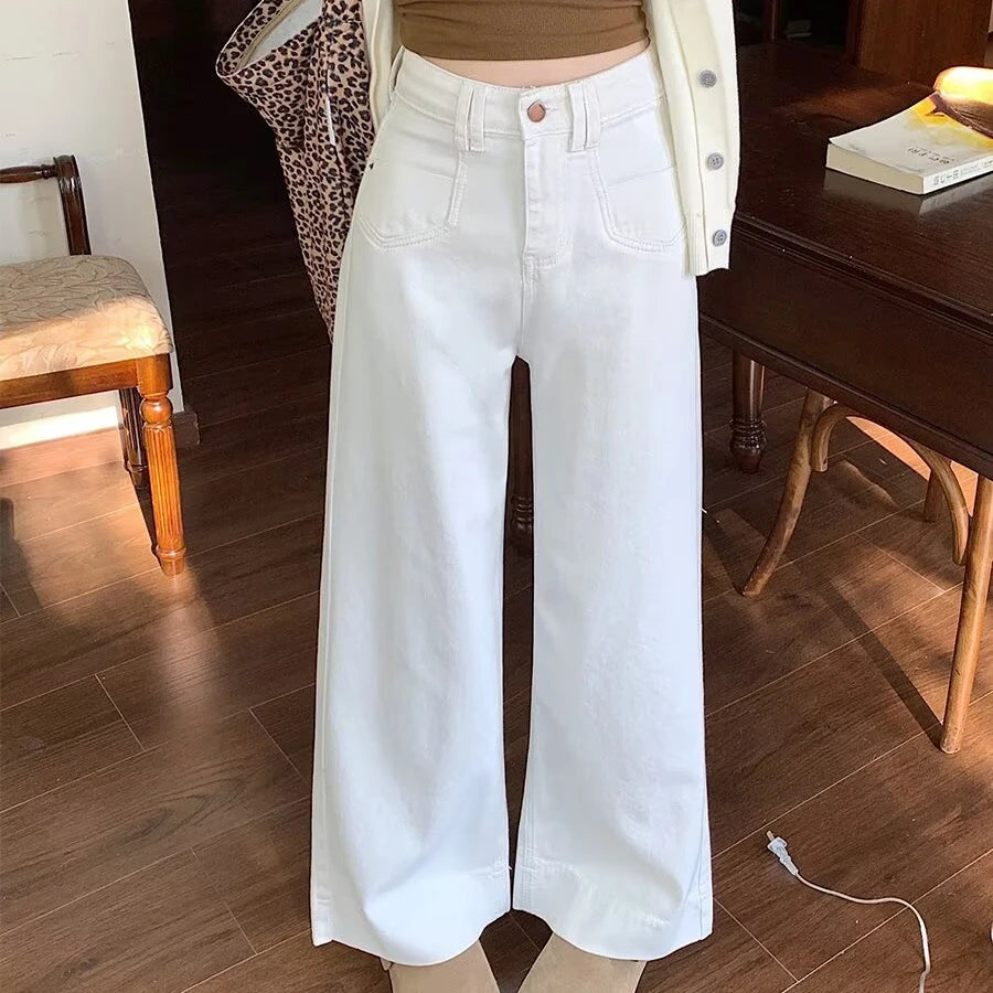 Womens High Waist Wide Leg Jeans Vintage Baggy Denim Pants With Pockets Comfortable Straight Leg Streetwear Fashion Trousers