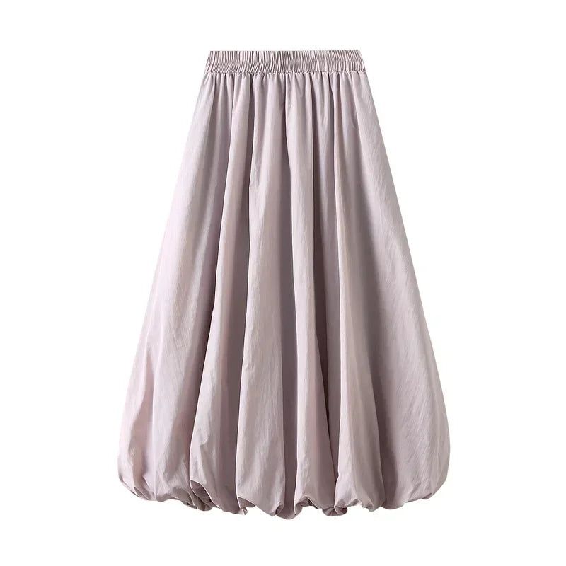 Women's Balloon Long Skirts Street Style Solid High Elastic Waist Flowy Loose Cargo Skirts for Grunge Aesthetic Women Clothes