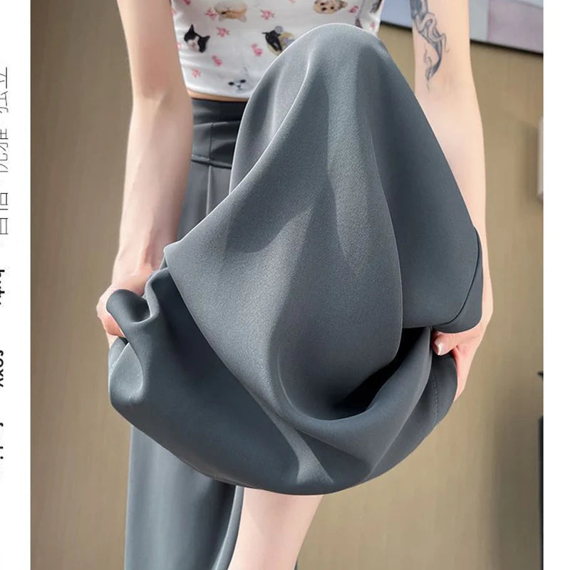 Lady Korean Solid High Waist Pants Girls Fashion Wide Leg Suit Trousers Women Slim Fit Comfortable Daily Slacks