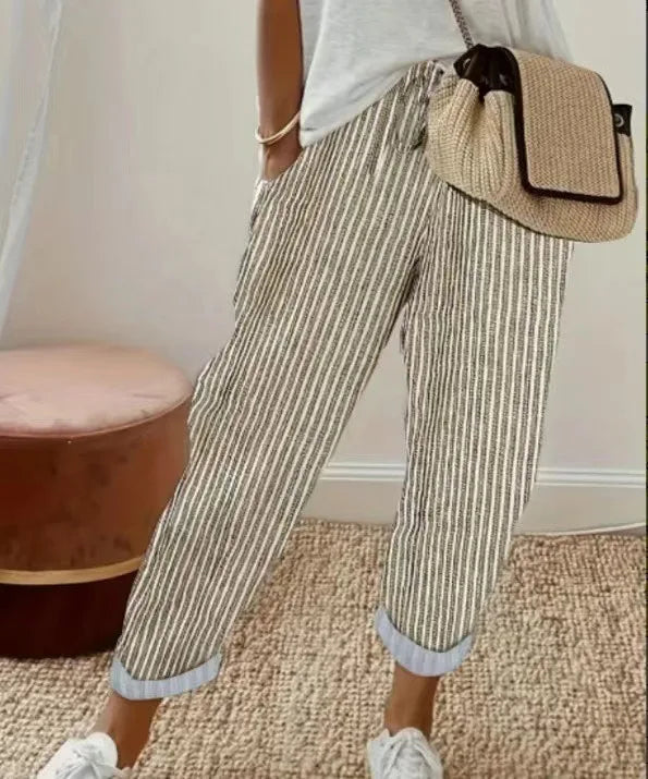 2026 spring and summer hot fashion Japanese and Korean casual loose striped drawstring elastic waist casual pants