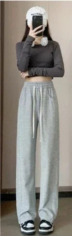 Blue Korean Fresh Drape Effect High Waist Trouser Fashion Female Summer Baggy Wide Leg Pants Street Classic Women Sweatpants Y2k