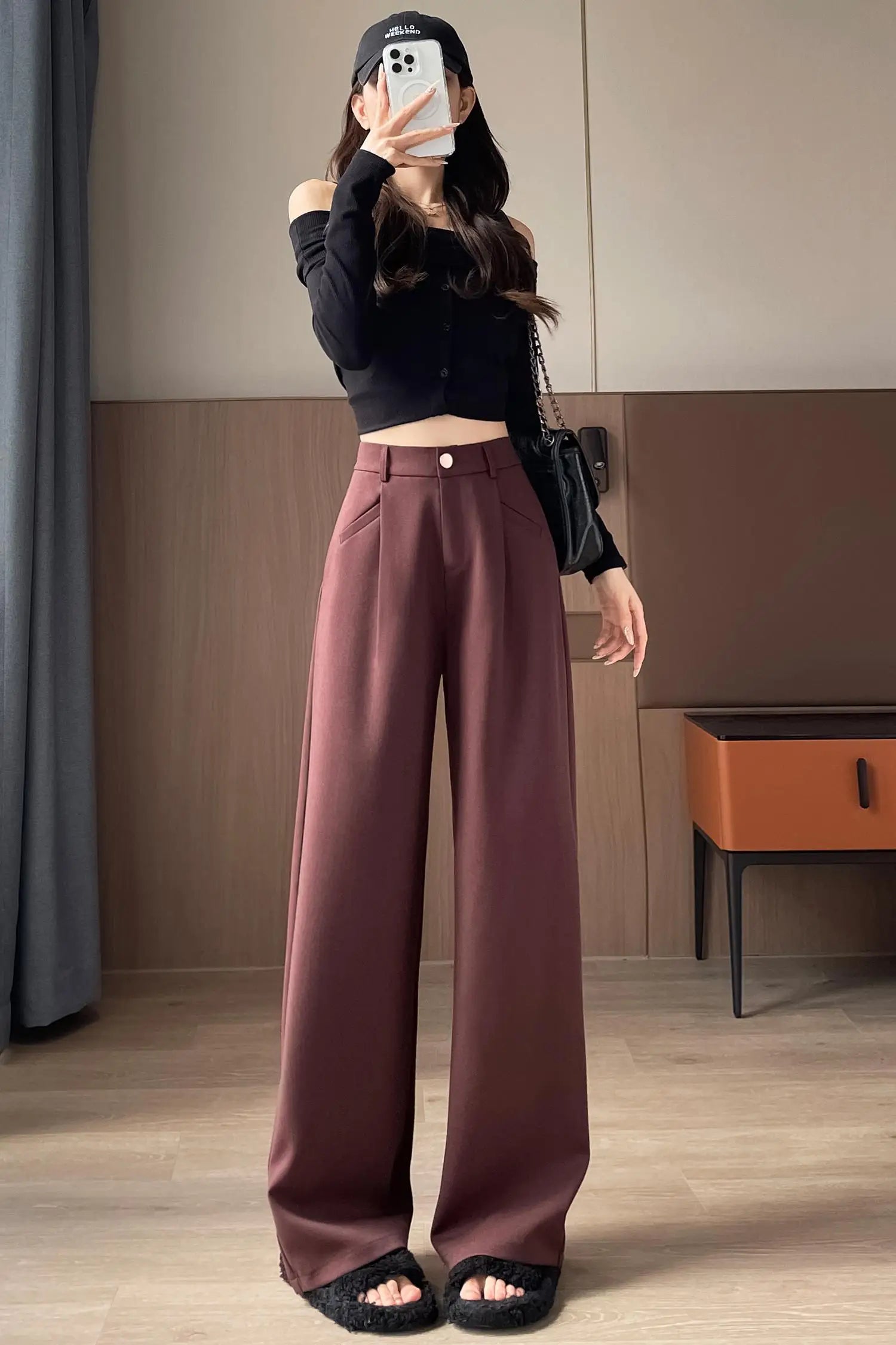 Seoulish Autumn Elegant Women's Wide Leg Pants 2024 New Korean Solid Button Casual Loose Office Full Length Trousers Female