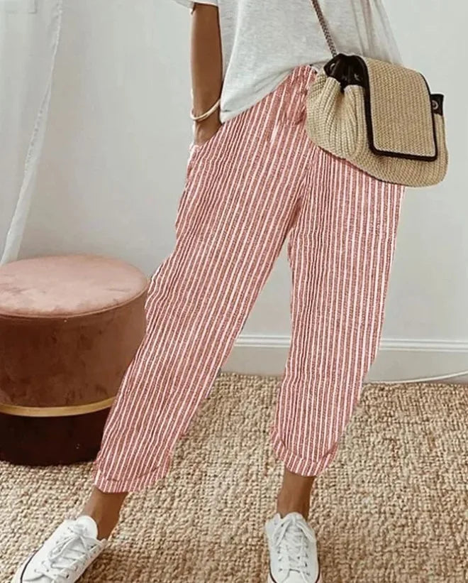 2026 spring and summer hot fashion Japanese and Korean casual loose striped drawstring elastic waist casual pants