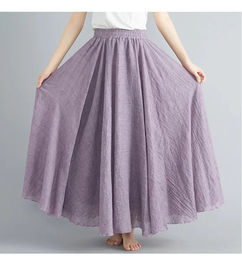 Fashion Cotton Linen Clothes Women Skirts Maxi Y2k Elegant Beach Saia Ropa Mujer Casual Vestido Boho Long Skirt Faldas Harajuku