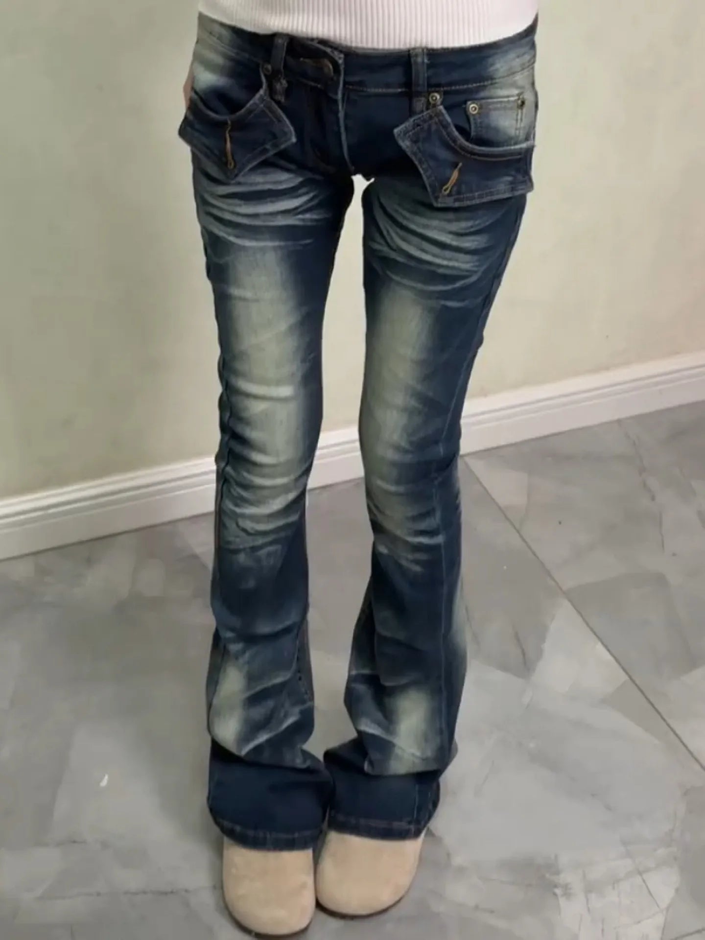 Merican Vintage Y2K Jeans for Women Sexy Slim Low-Waisted Wide Leg Denim Trousers Female Fashion Streetwear Jean Pants