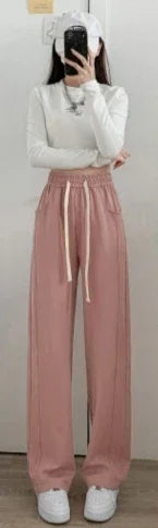 Blue Korean Fresh Drape Effect High Waist Trouser Fashion Female Summer Baggy Wide Leg Pants Street Classic Women Sweatpants Y2k