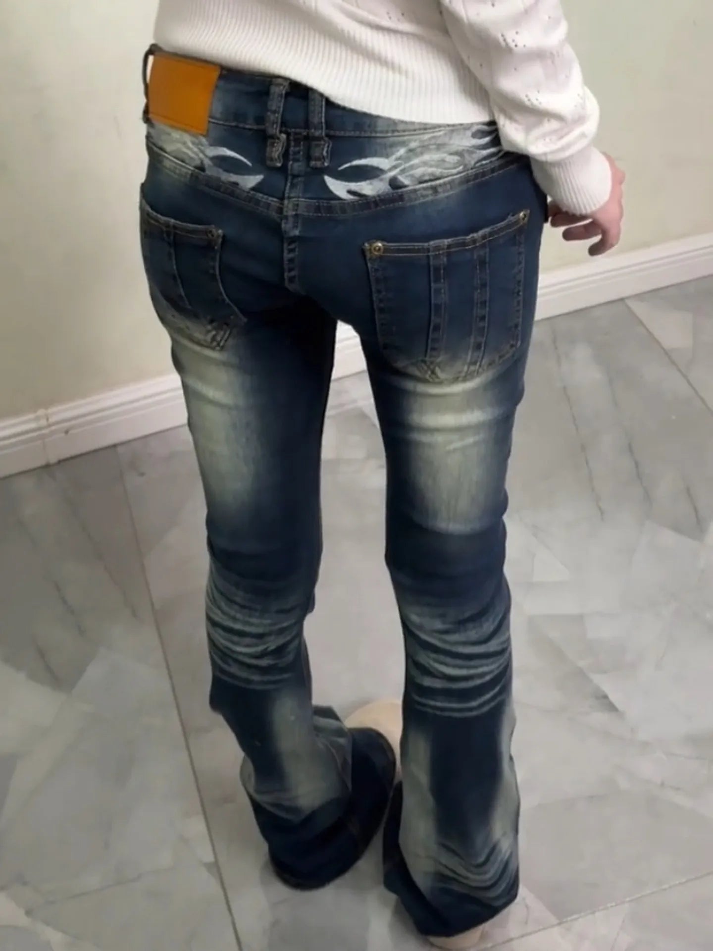 Merican Vintage Y2K Jeans for Women Sexy Slim Low-Waisted Wide Leg Denim Trousers Female Fashion Streetwear Jean Pants