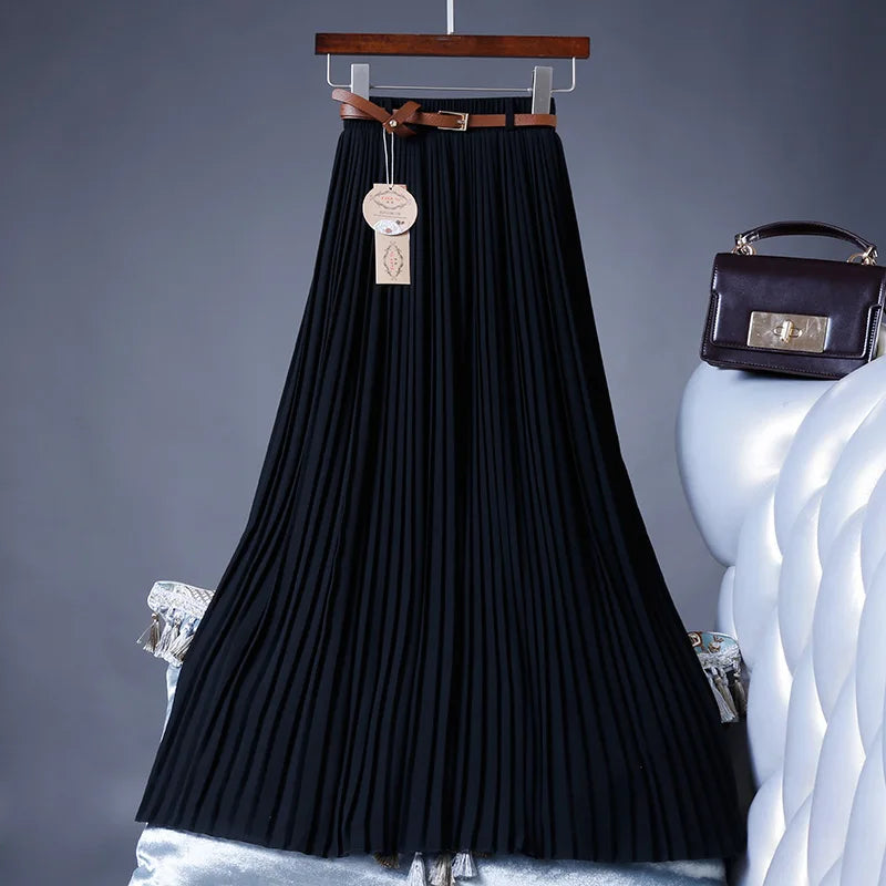 2021 High Quality Women Summer Skirt High Waist Vintage Women Pleated Skirt Saias Femme Boho White Long Chiffon Skirt Streetwear