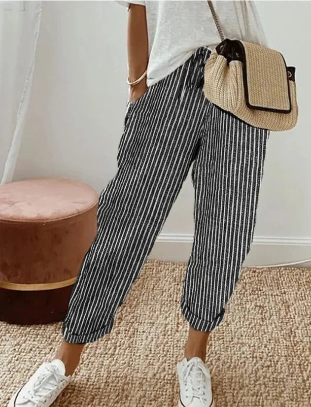 2026 spring and summer hot fashion Japanese and Korean casual loose striped drawstring elastic waist casual pants
