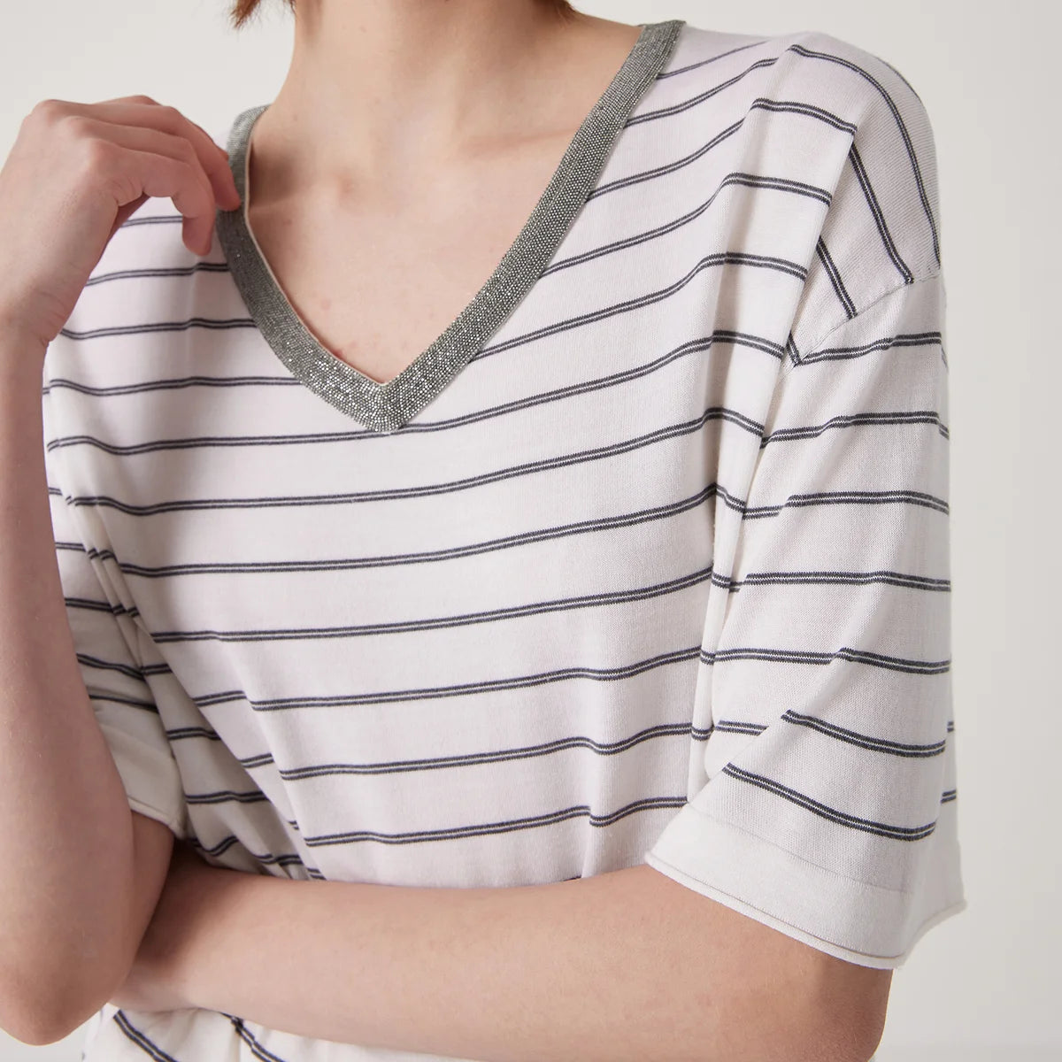 BD3511191 Women's Summer Wool Silk stripe tops Luxury Clothing Comfortable Breathable sweaters knitted tshirts