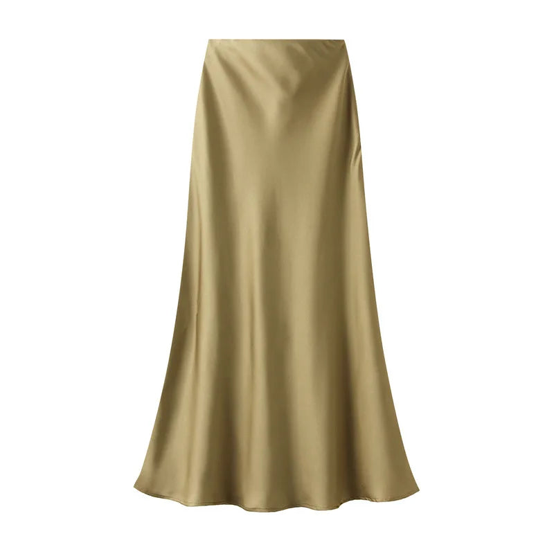Temperament Elegant Satin Fishtail Skirt Mujer Faldas Vintage Maxi Skirts Women Party Wear Vestido De Festa Fashion Clothes