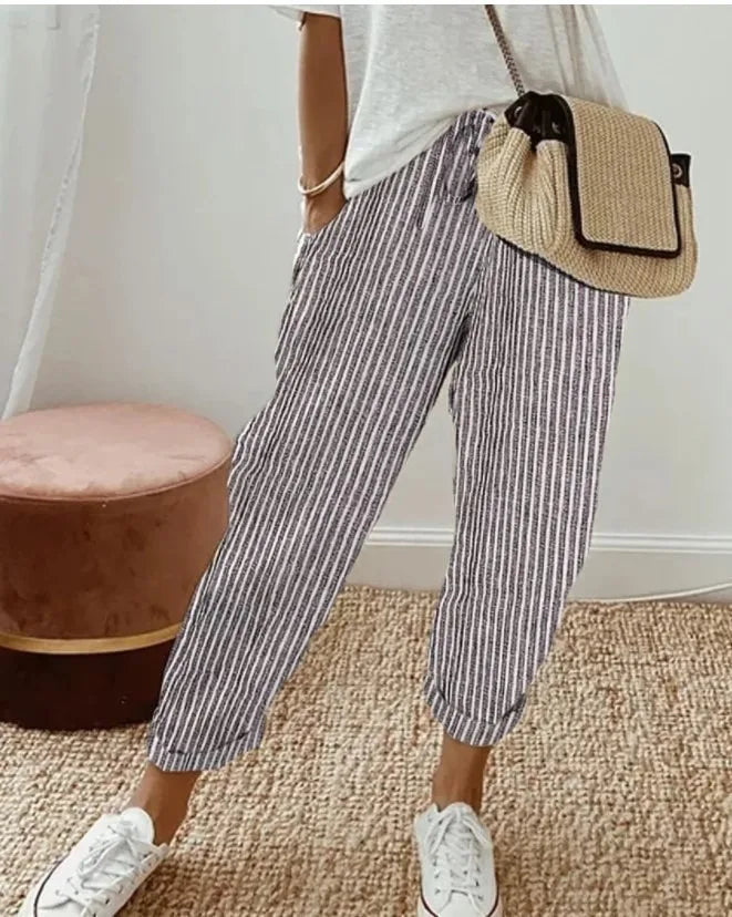 2026 spring and summer hot fashion Japanese and Korean casual loose striped drawstring elastic waist casual pants