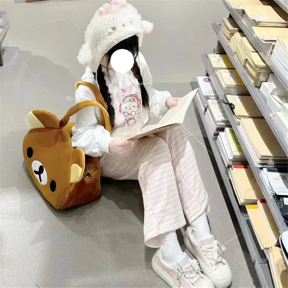 Cute Y2K Striped Pants Women Kawaii Sweet Harajuku Fleece Sports Korean Fashion Sweatpants Girly Basic Cartoon Japanese Trousers