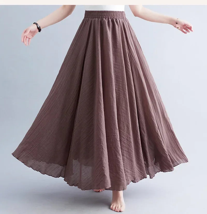 Fashion Cotton Linen Clothes Women Skirts Maxi Y2k Elegant Beach Saia Ropa Mujer Casual Vestido Boho Long Skirt Faldas Harajuku