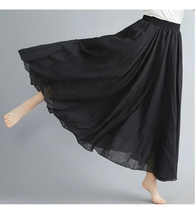 Fashion Cotton Linen Clothes Women Skirts Maxi Y2k Elegant Beach Saia Ropa Mujer Casual Vestido Boho Long Skirt Faldas Harajuku