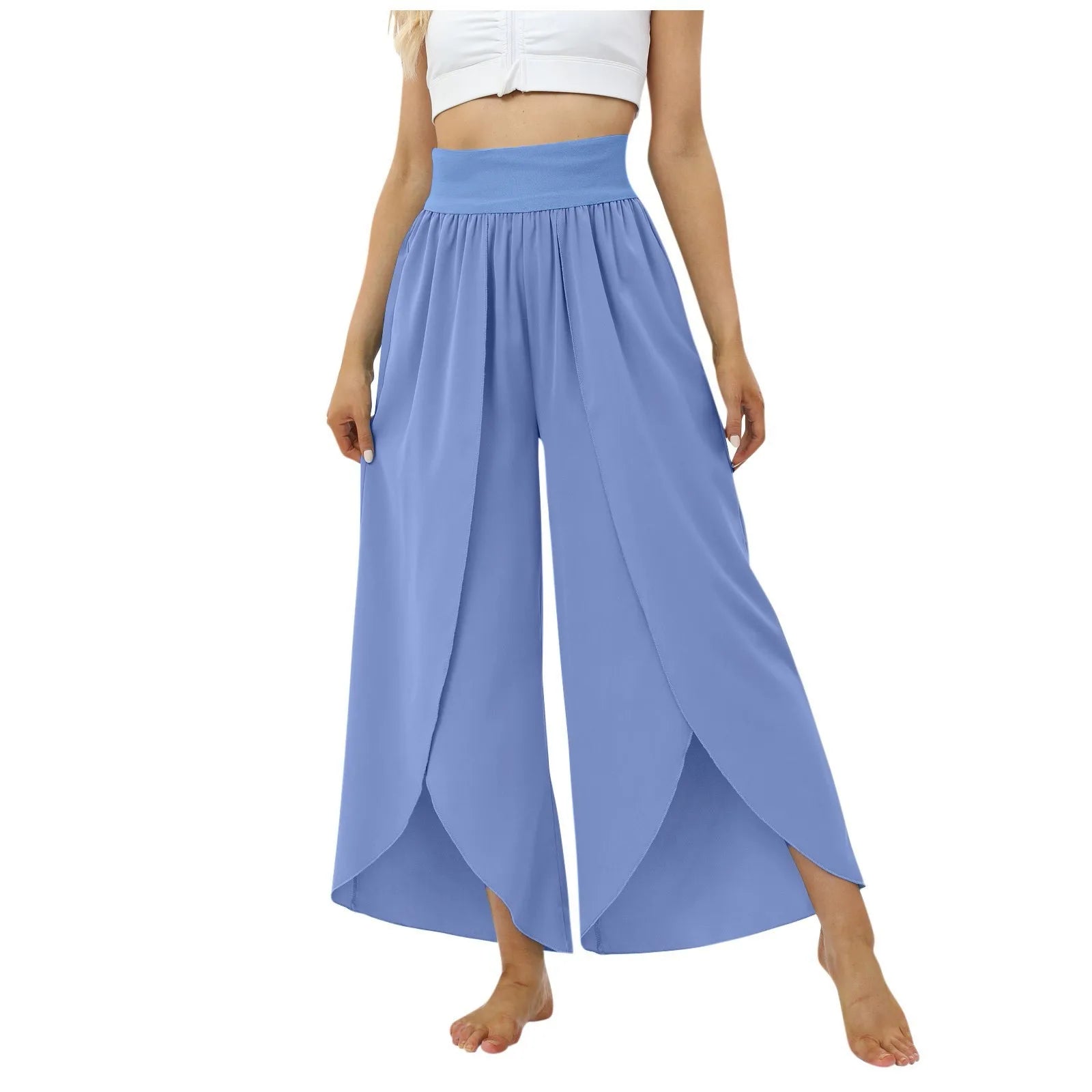 Ladies' Elastic Waist Solid Color Casual Irregular Trousers Fashion Korean Version High Waist Loose Wide Leg Long Pants