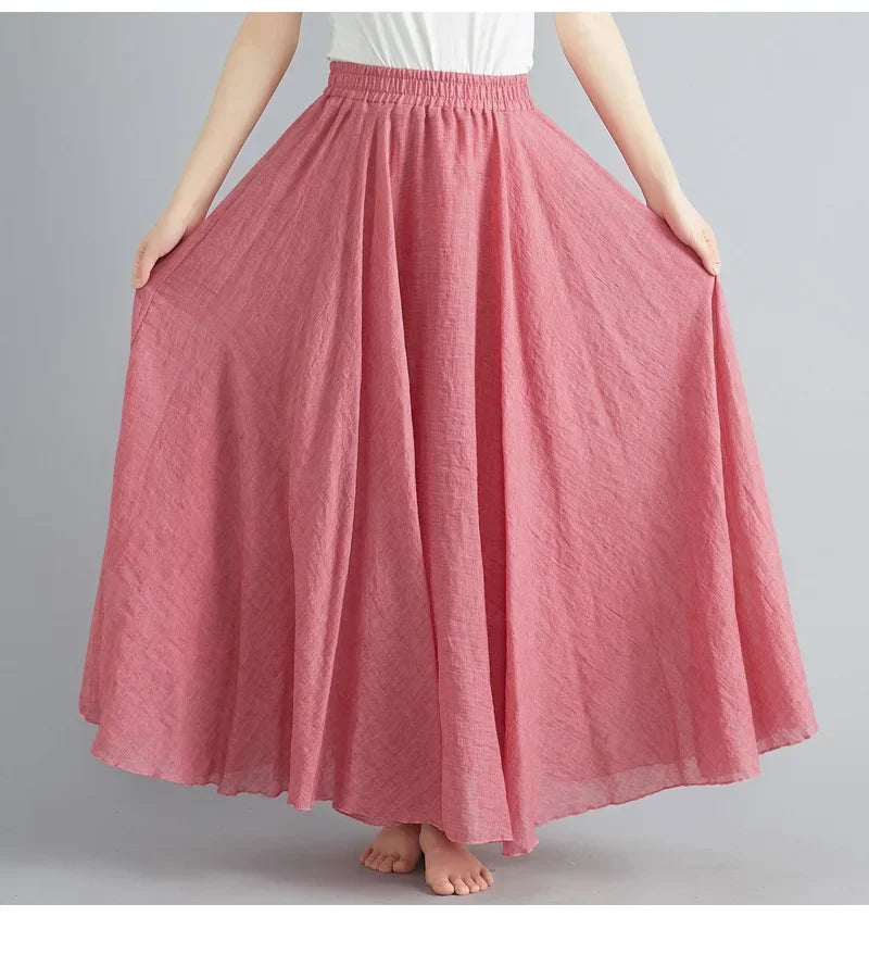 Fashion Cotton Linen Clothes Women Skirts Maxi Y2k Elegant Beach Saia Ropa Mujer Casual Vestido Boho Long Skirt Faldas Harajuku