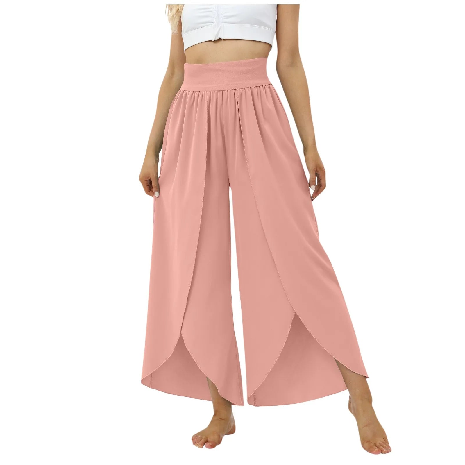 Ladies' Elastic Waist Solid Color Casual Irregular Trousers Fashion Korean Version High Waist Loose Wide Leg Long Pants